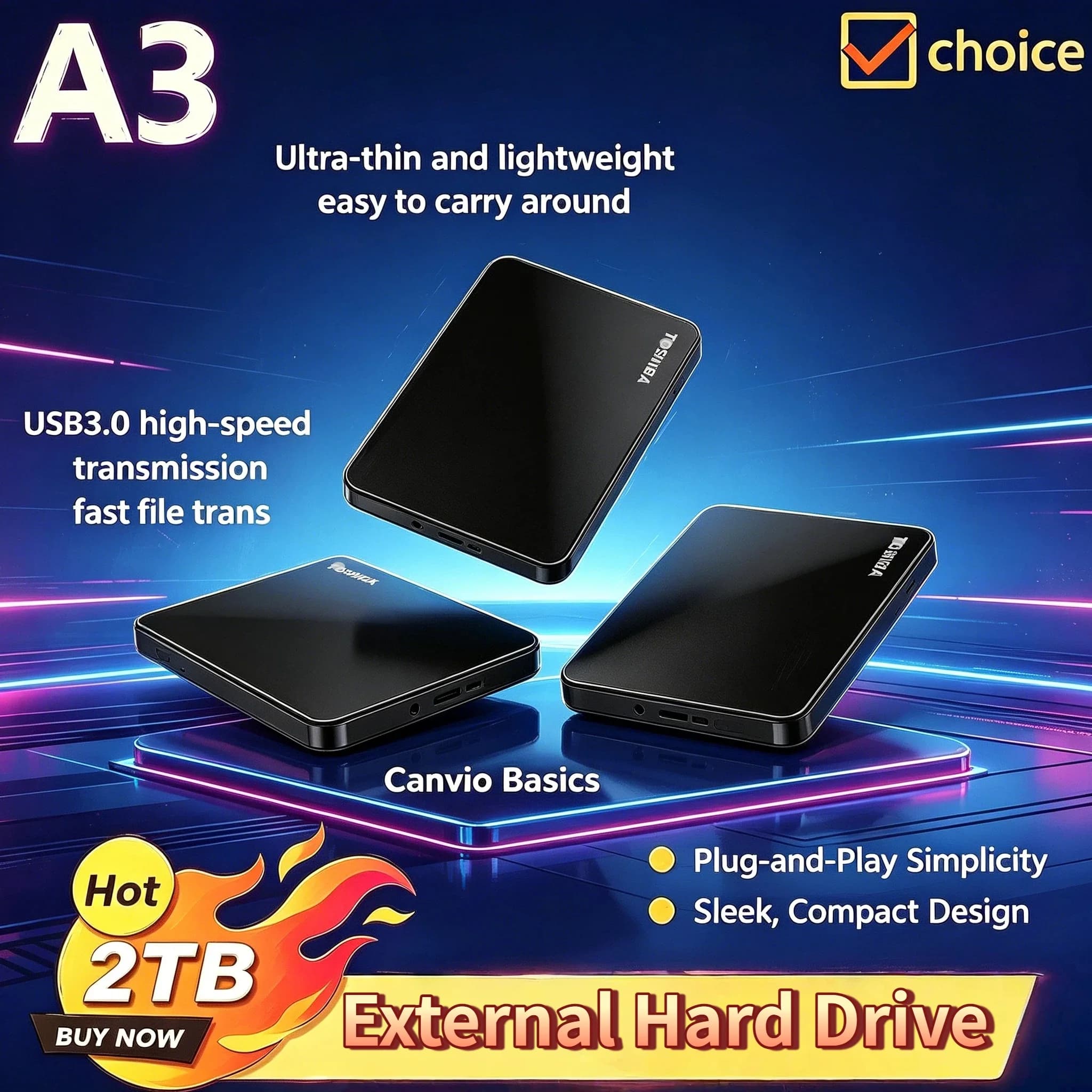 For Toshiba OEM Expansion A3 500GB 1TB 2TB USB3.0 External Portable HDD 2.5 Inch Hard Disk Drive Box Storage Compact Pro HD