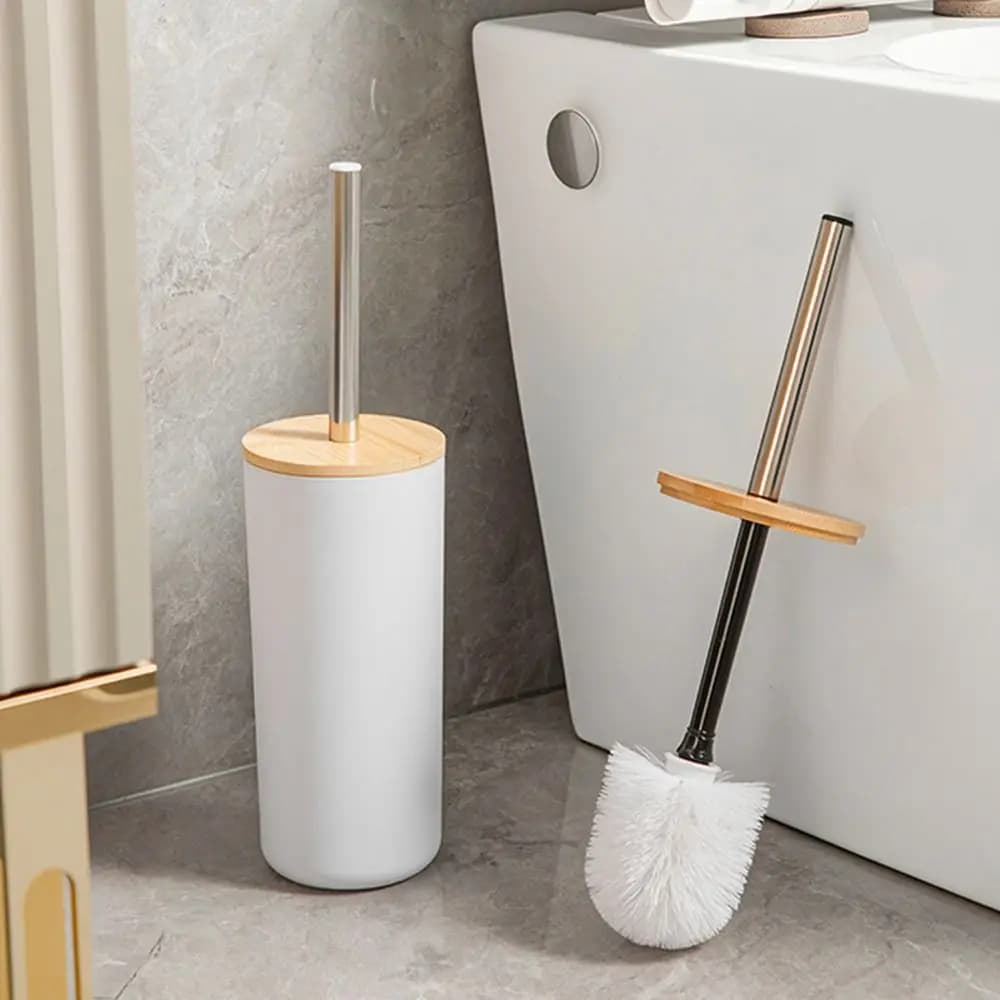 Set Spazzola WC Anti-Goccia con Base Verticale, Stile Nordico, Strumento per la Pulizia del Bagno, Manico Lungo, Setole Morbide, Spazzola per la Pulizia del Bordo del WC