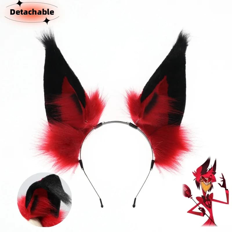 2024 Hot Anime Alastor Cosplay Copricapi Radio Demone Fursuit Lupo Bestia Orecchio Staccabile Peluche Fascia Halloween Capelli Prop