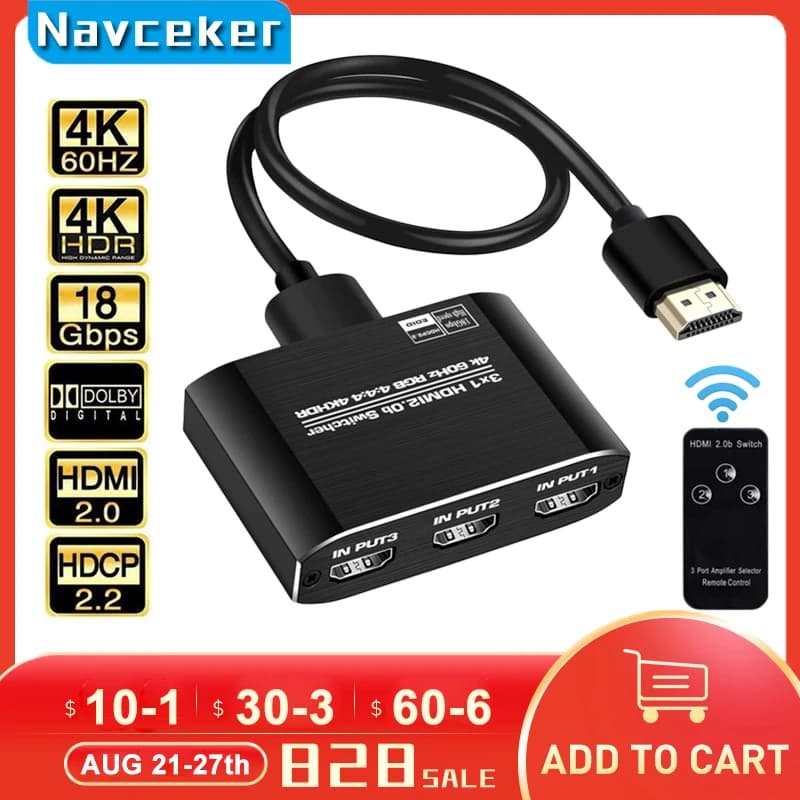 Best HDMI 4K 2026 Switch, RGB 4:4:4 HDR, HDMI 4K 60Hz 2.0 Switch with IR Remote Control, 4 Port HDMI UHD Switcher
