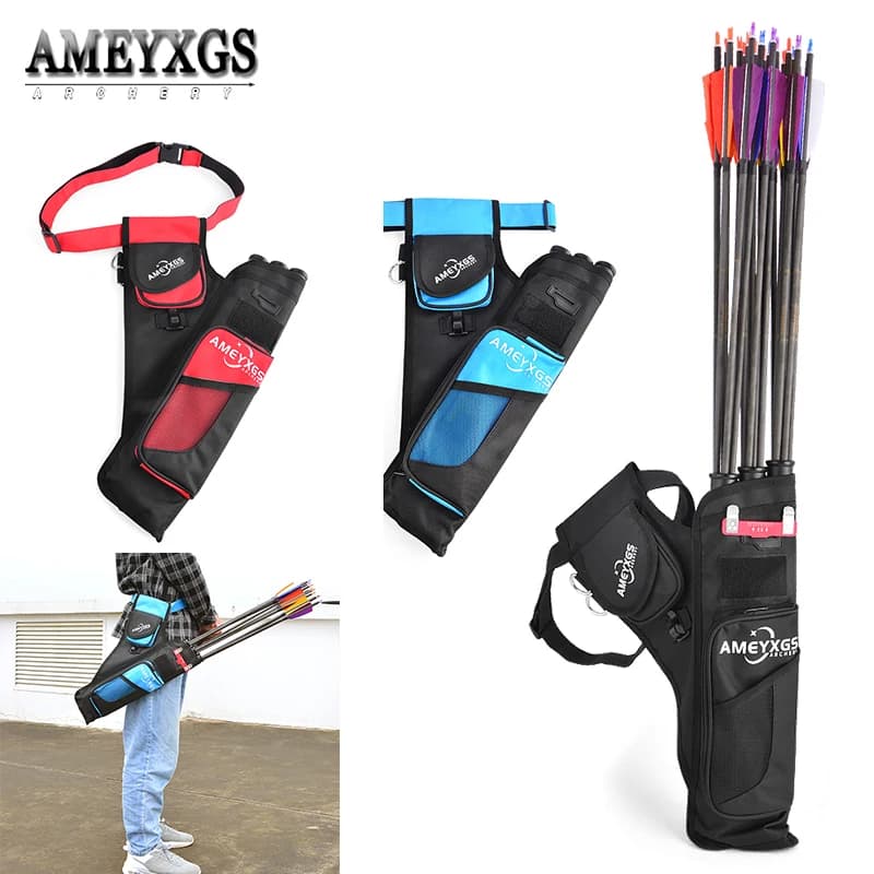 Tiro con l'arco 3 tubi Faretra per frecce 600D Oxford Panno Vita Borsa per frecce per fianchi Supporto per frecce per mano destra per tiro con l'arco da caccia Bersaglio