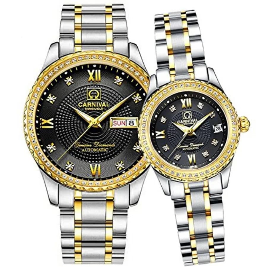 MASTOP Orologio Automatico da Uomo e da Donna in Acciaio Inossidabile, Set di 2 Orologi Eleganti per Lui e Lei…