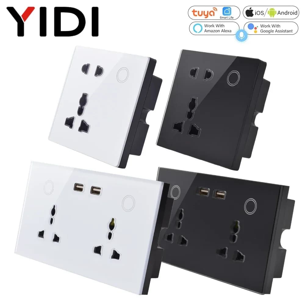 Customized WiFi Smart Wall Socket USB Charger Outlet EU UK 1/2 Gang Wireless Remote Control Touch Switch Tuya APP Alexa Google