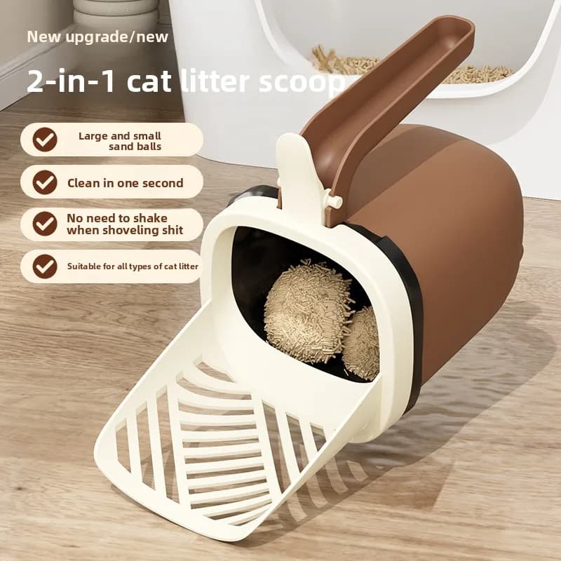 New large-capacity integrated 2-in-1 cat litter scoop and waste bin, poop scoop storage box, cat cleaning tool