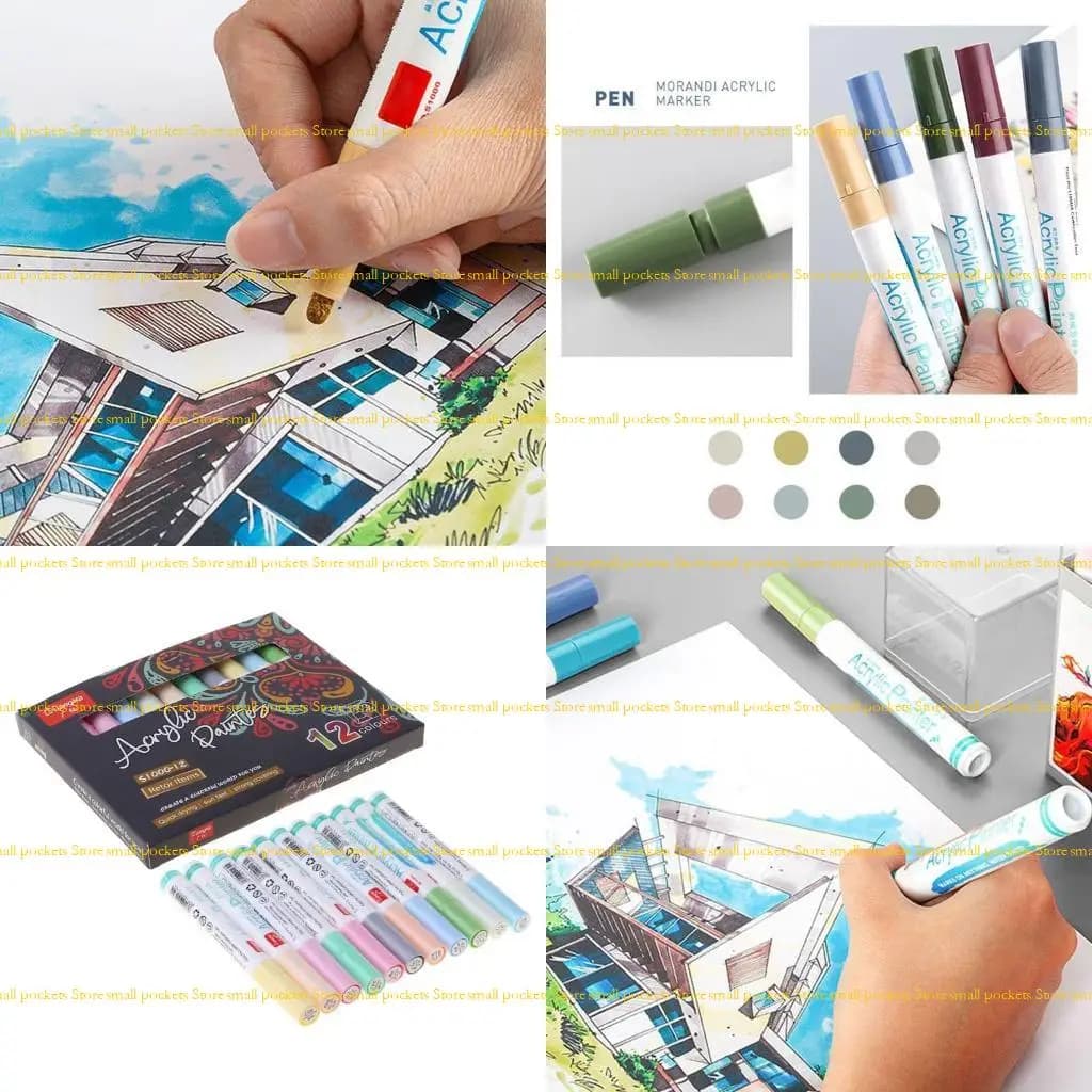 R1WD 12 Colors Acrylic Paint Art Marker Pen for DIY Graffiti Glass Ceramic Art Painting Drawing Stationery
