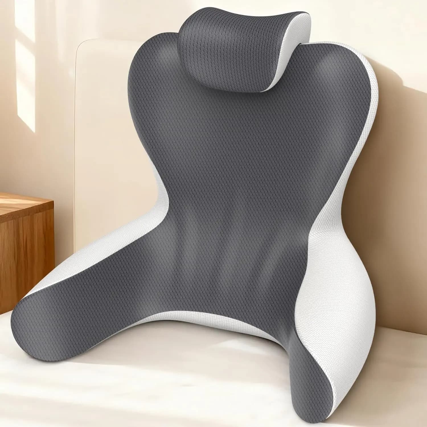Cuscino ergonomico da lettura da 22 pollici per sedersi a letto, supporto lombare e cervicale con braccioli