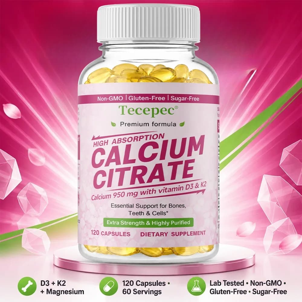 Calcium Supplements Softgels, High Absorption Calcium Citrate with Vitamin D3 Magnesium for Bone Health Support, Non-GMO