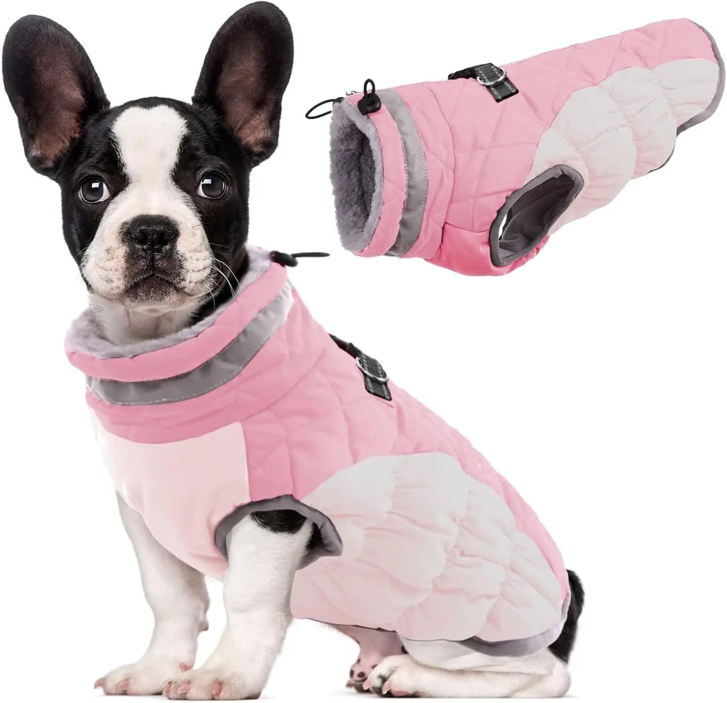 Cappotto Invernale Caldo e Impermeabile per Cani con Imbracatura, Gilet Riflettente in Pile per Cani Piccoli, Rosa XS