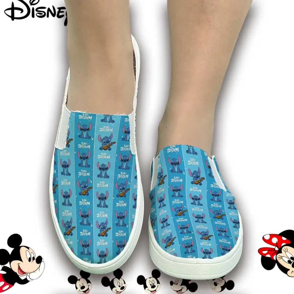 Sneakers slip-on a righe con stampa Disney Lilo & Stitch Ukulele – Scarpe casual comode da donna