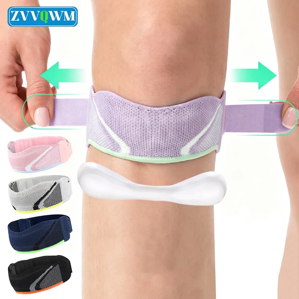 1/2Pcs Adjustable Compression Knee Strap, Silicone Shock Absorbing Patellar Tendon Support Brace for Running Cycling Basketball