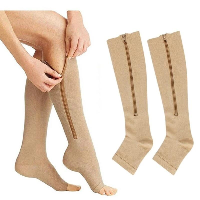 1-3 Pair Unisex Sports Socks Compression Socks Women Zipper Knee High Zip Leg Support Knee Socks Open Toe Breathable Stockings