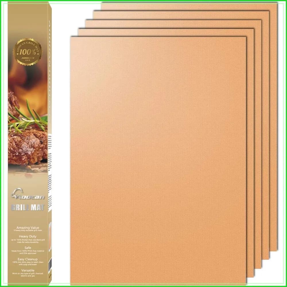 Non-Stick Copper Grill Mat Set of 5 - Reusable BBQ Grill Mats for Gas, Charcoal, Electric Grills, 15.75 x 13 Inch