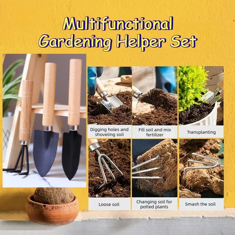 Set di Mini Attrezzi da Giardinaggio - Pala a Punta Resistente, Rastrello, Paletta per Terra, Vanga da Giardino per la Piantumazione di Piante Succulente e Fiori