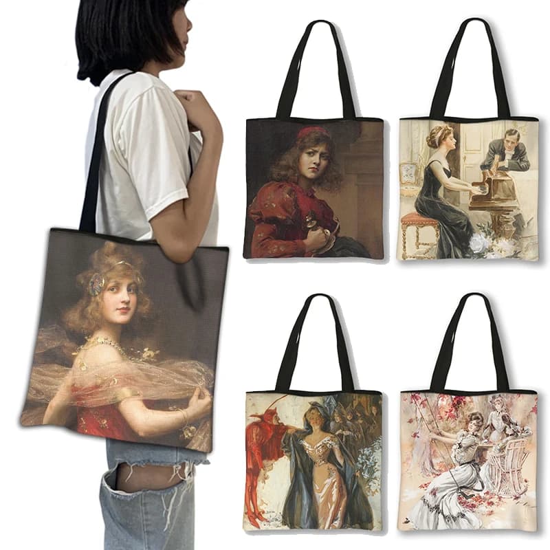 Pittura a olio di ryan Fisher Print borsa a tracolla donna Casual Totes Retro Ladies Handbag borse per la spesa riutilizzabili femminili
