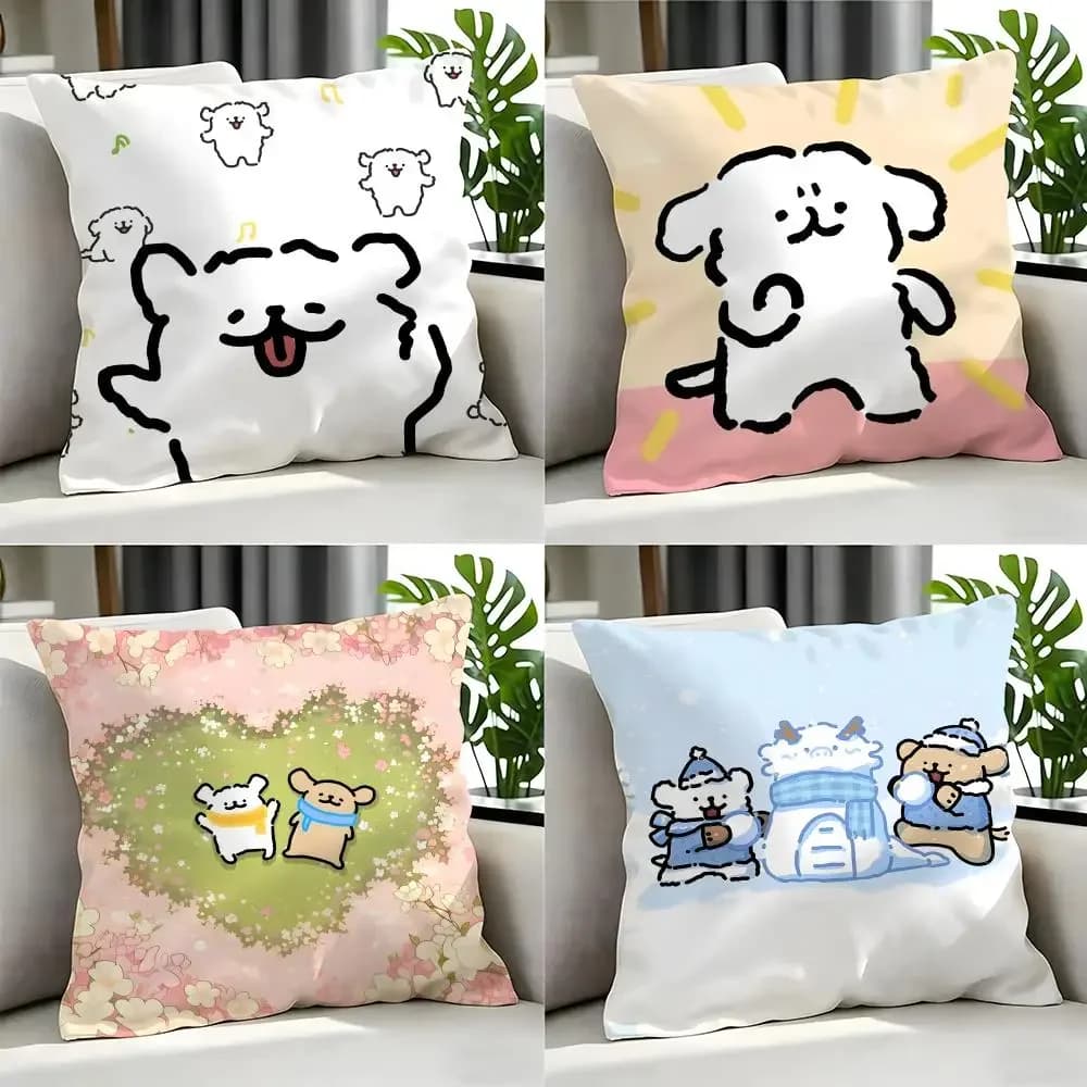 CCartoon maltese and golden retrievered Cushion Cover Cushion Cover Set 4Pcs 50x50 45x45 40x40 Pillowcase Decorative Sofa Home