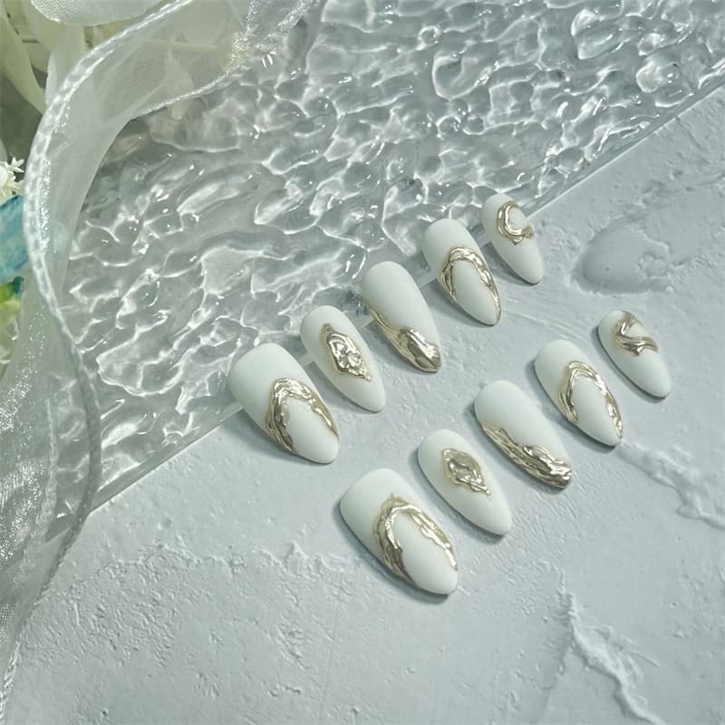 10 pezzi di mandorla fatta a mano stampa sulle unghie fogli bianchi progettate unghie finte manicure artificiale breve copertura completa punte per unghie indossabili