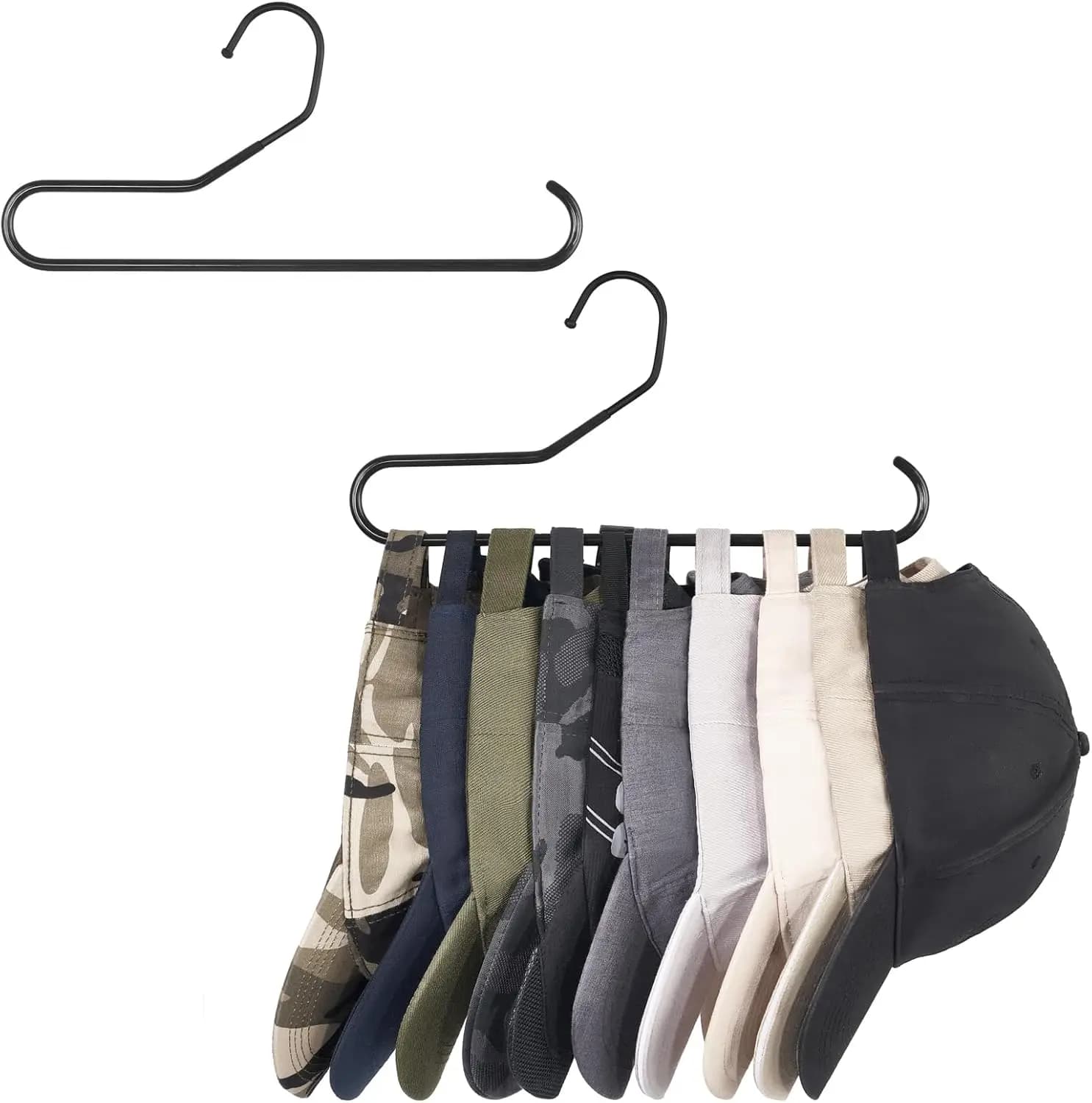 Portacappelli in metallo per cappellini da baseball, contiene 10 cappelli ciascuno, set da 2, nero