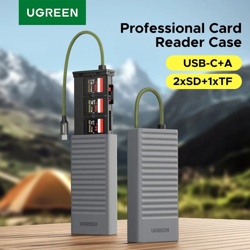 UGREEN Custodia per lettore di schede USB-C Custodia per schede di memoria Adattatore OTG ad alta velocità con supporto a 12 slot per fotocamere Porta carte SD TF