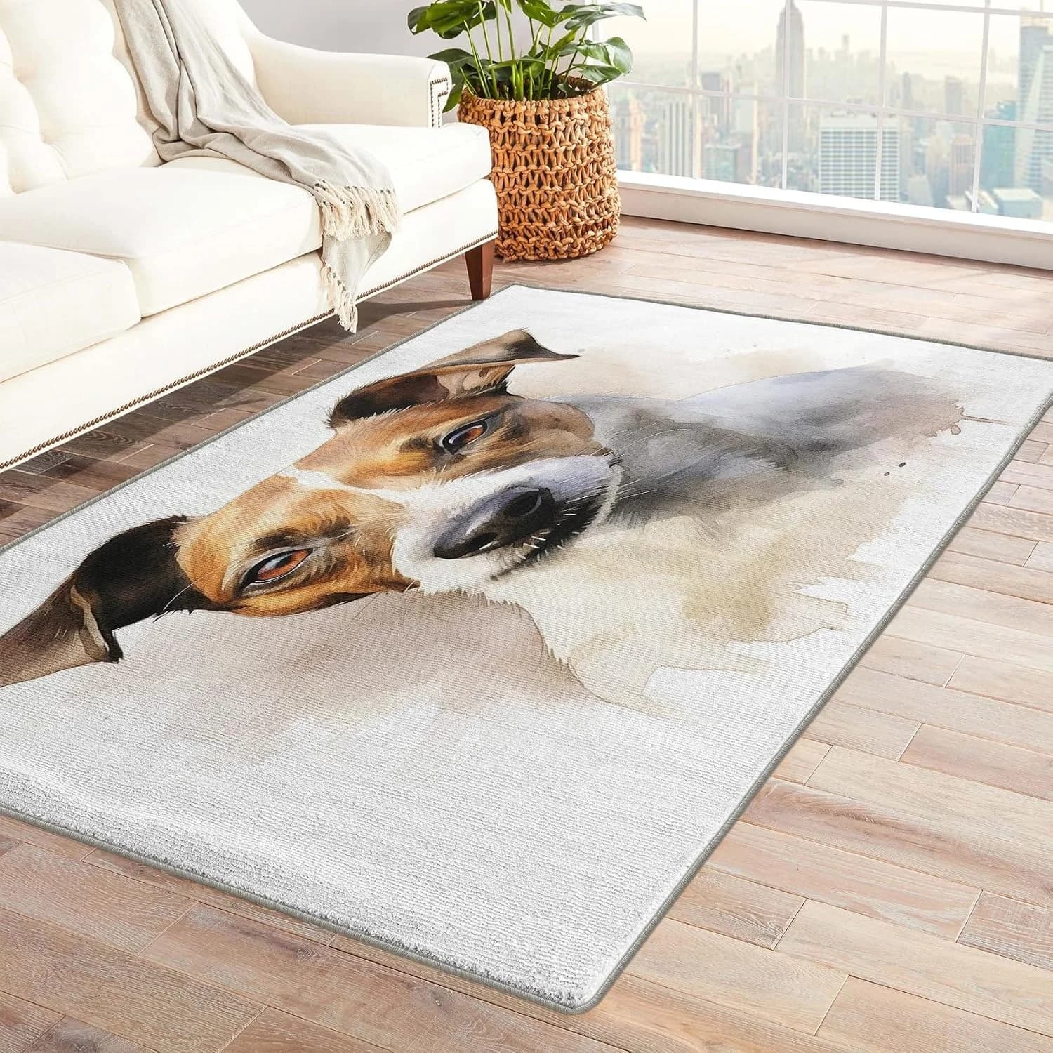 Jack Russell Terrier Dog Carpet Home Decor Carpet, Living Room Bedroom Dog Carpet, Puppy Carpet, Washable Non-Slip Soft Low-Pile Indoor Area Rug.