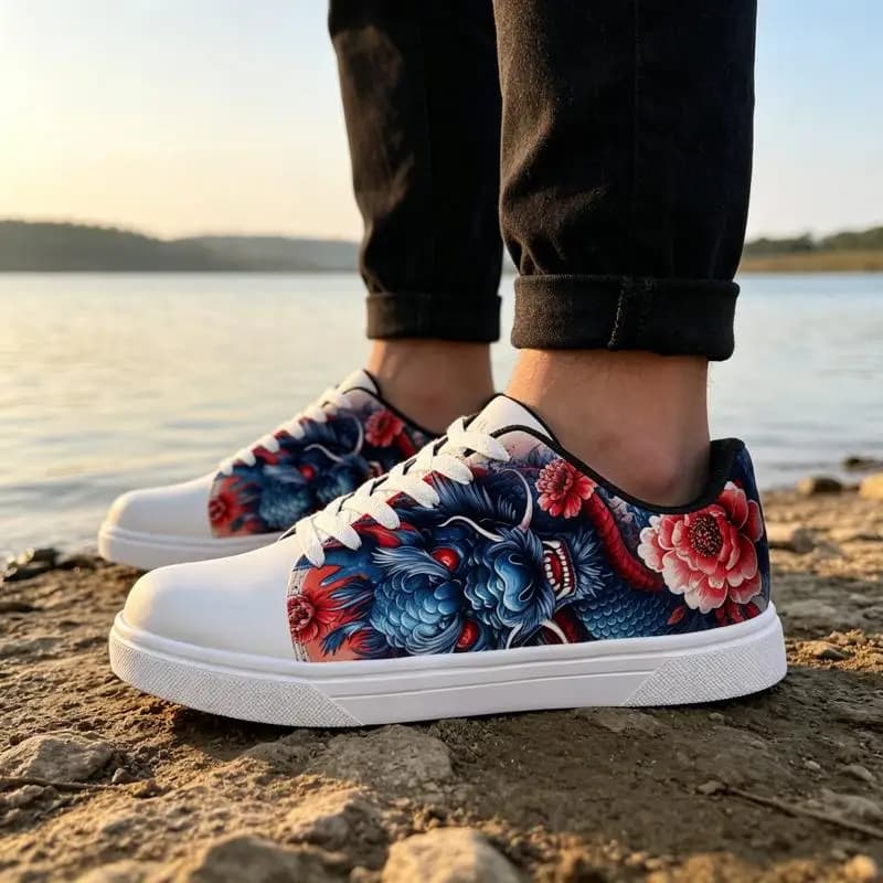 Ladies Men Running Shoes Chinese-style dragon pattern unisex casual sneakers with laces, suitable for campus casual wear in all