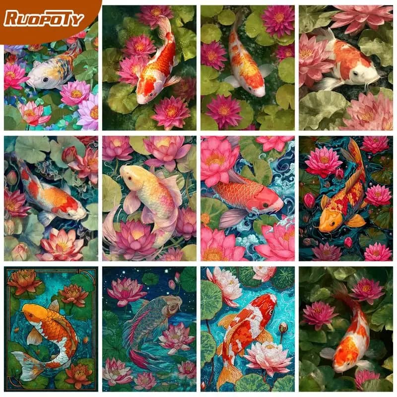 PhotoCustom Painting By Numbers For Adults Kits Fish Drawing Coloring By Numbers Acrylic Paint Wall Art Picture Diy Gift