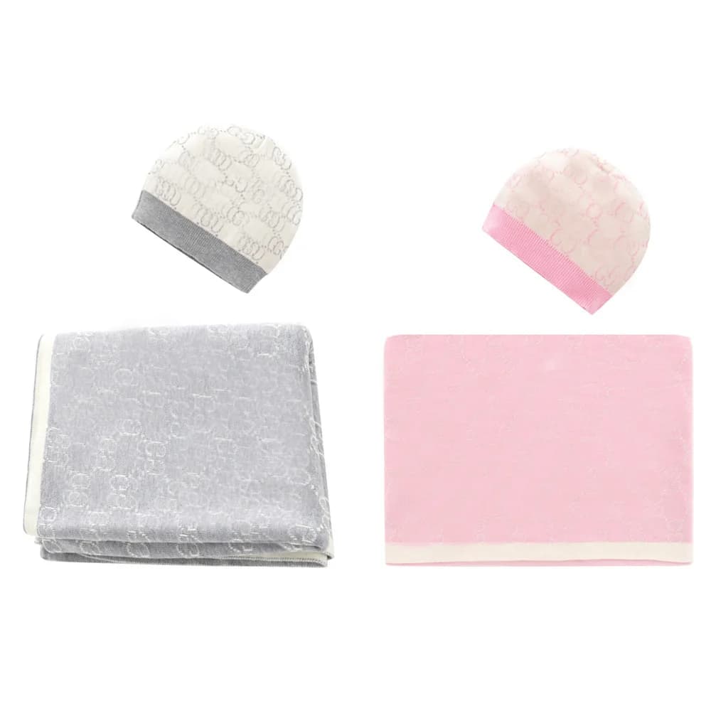Set coperta e fasce per bambini in morbido cotone - Cappello caldo jacquard a maglia spessa antivento per esterni per passeggino e aria condizionata