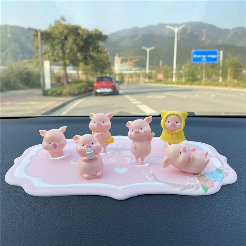 6 pezzi mini piggy cruscotto auto giocattoli bambole figure decorazione auto di casa per accessori auto maiale cartone animato ornamenti per auto carini regali