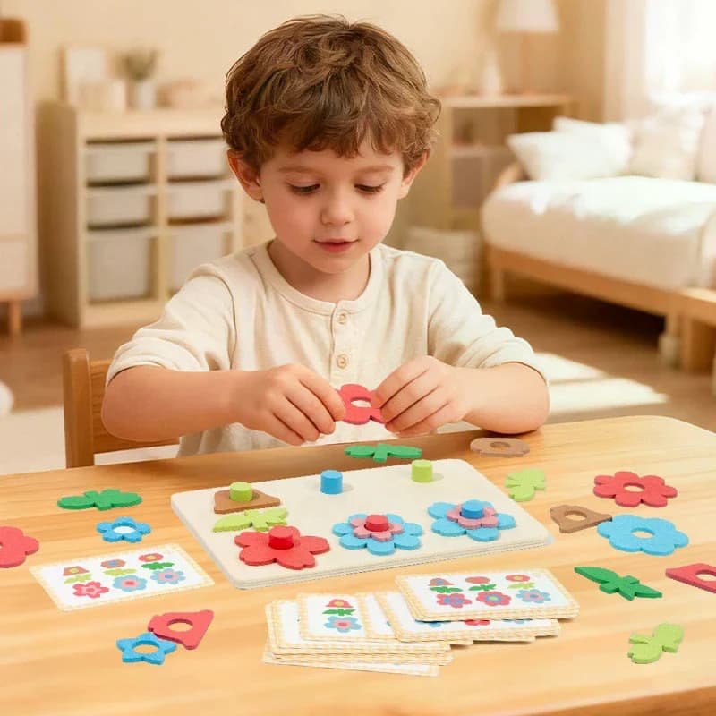 Set di puzzle in legno con fiori da impilare, giocattolo per l'ordinamento di forme e colori, giocattoli sensoriali, giocattoli educativi per bambini e bambine, prescuola