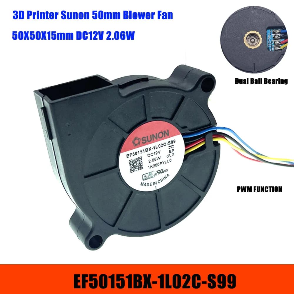 New 3D Printing Fan Sunon 50mm 5015 12V PWM 4 Wires EF50151BX-1L02C-S99 DC 12V 2.06W 50X50X15mm Double Ball Bearing