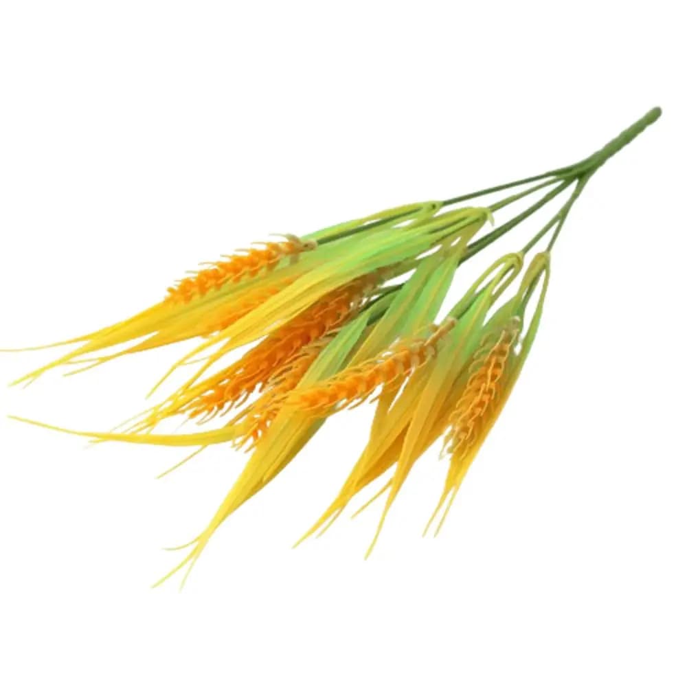 7 Forks Artificial Wheat Ears Rice Plant Bouquet Plastic Non Water Needed Wheat Ears Rice Plant Branch Realistic Yellow Flower