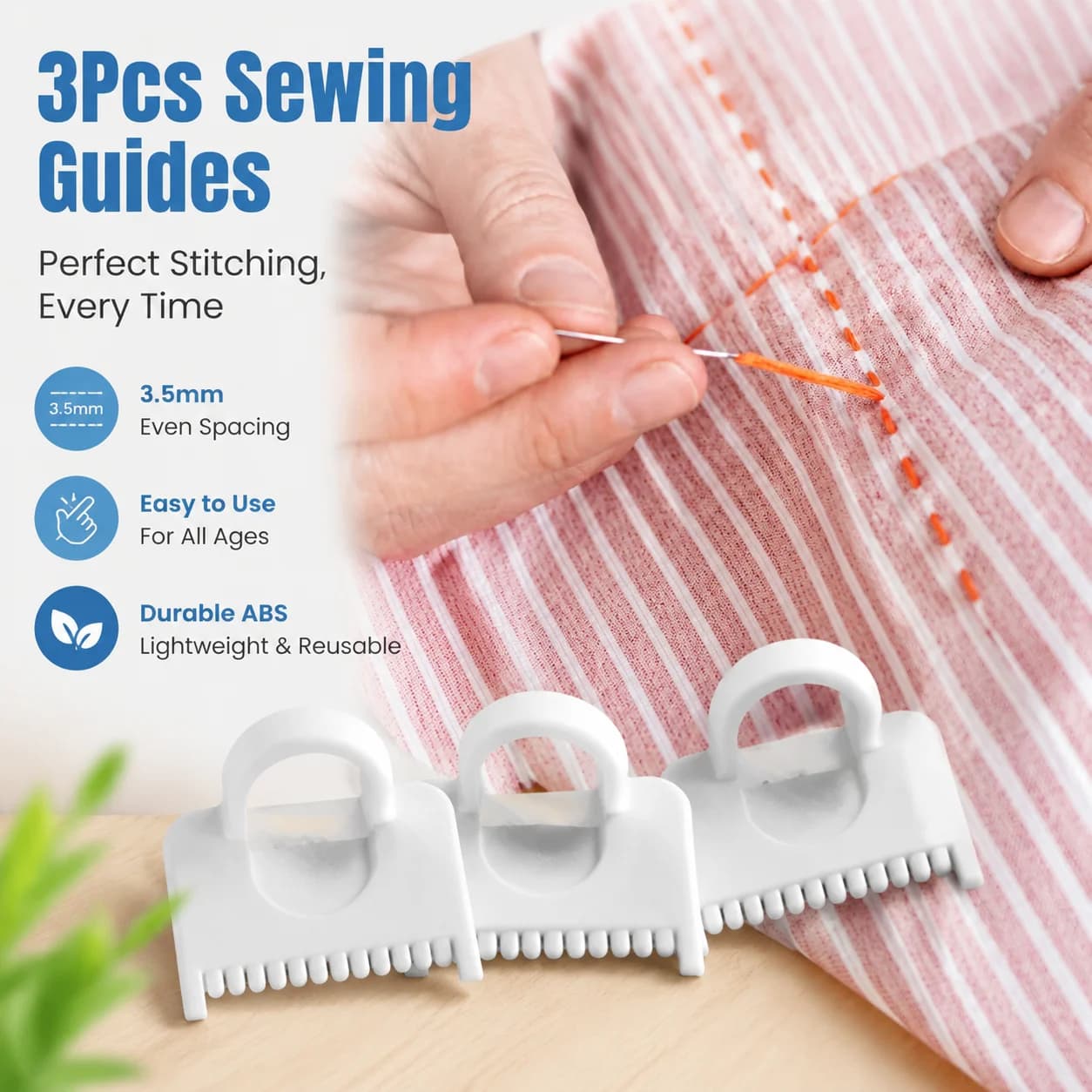 3Pcs Sewing Guides, Plastic Hand Sewing Keying Tools with 3.5mm Spacing, ABS Measurement Tool for Beginners, Elderly & DIY