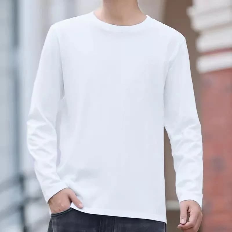 Men's solid color long sleeved T-shirt, simple and versatile, trendy and comfortable, round neck casual long sleeved top