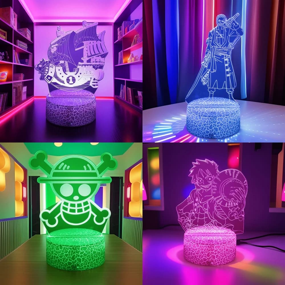 One Piece Figure Zoro Rufy Anime Figurina del sesso Luci notturne a LED Action Figure Lampada 3D Cambia colore Giocattoli Bambola Usopp Regali di Natale