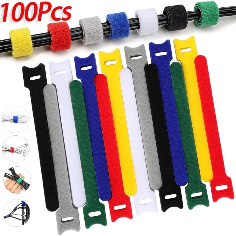 10/200Pcs Reusable Adjustable Cable Ties, Cord Wraps, Hook and Loop Straps for Cable Management Wire Protection Computer Desk