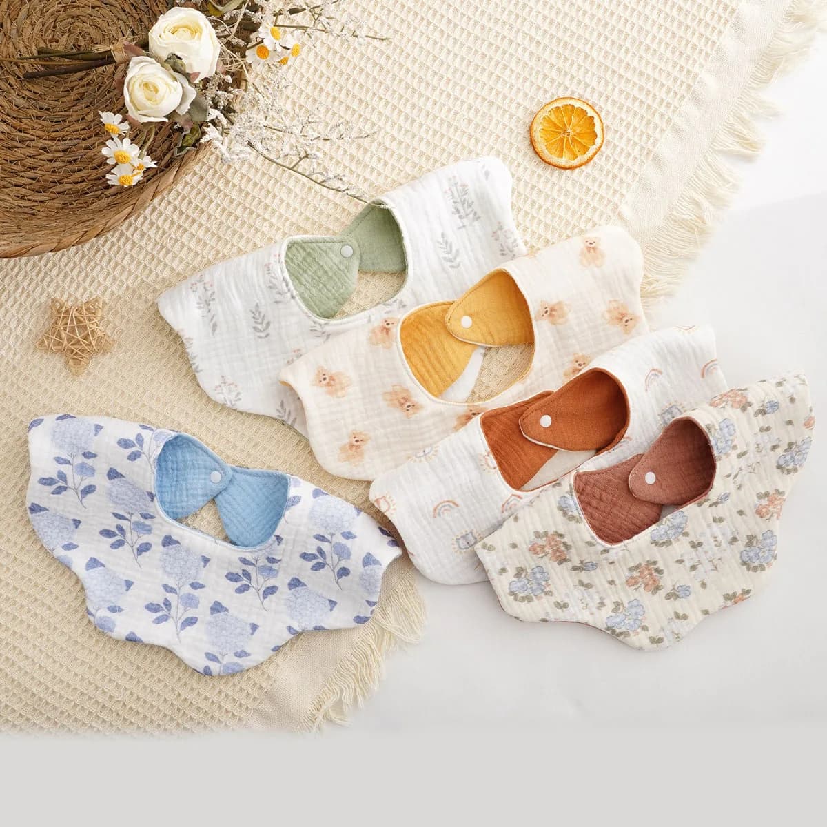 Happyflute Set di 5 Bavaglini per Neonati, Panni Assorbenti per Sputacchi, Bavaglini Bandana per Dentizione e Salivazione, 100% Cotone