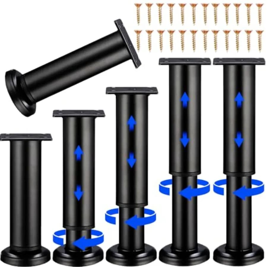 6 Pezzi Gambe Regolabili per Mobili, Divani e Armadietti, 12-19 cm, Gambe di Ricambio Regolabili in Altezza per Cassettiere/Divani/Letti, Resistenti