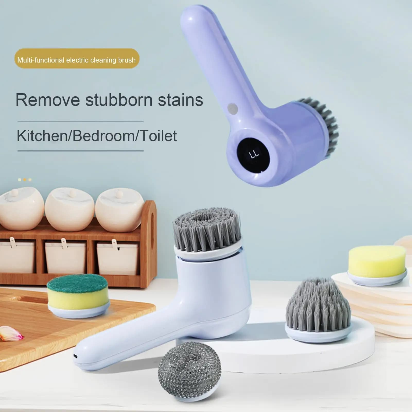 Spazzola per pulizia elettrica senza fili 5 in 1, autonomia di 150 minuti, ricaricabile, portatile, per cucina, bagno, lavandino, piastrelle, WC