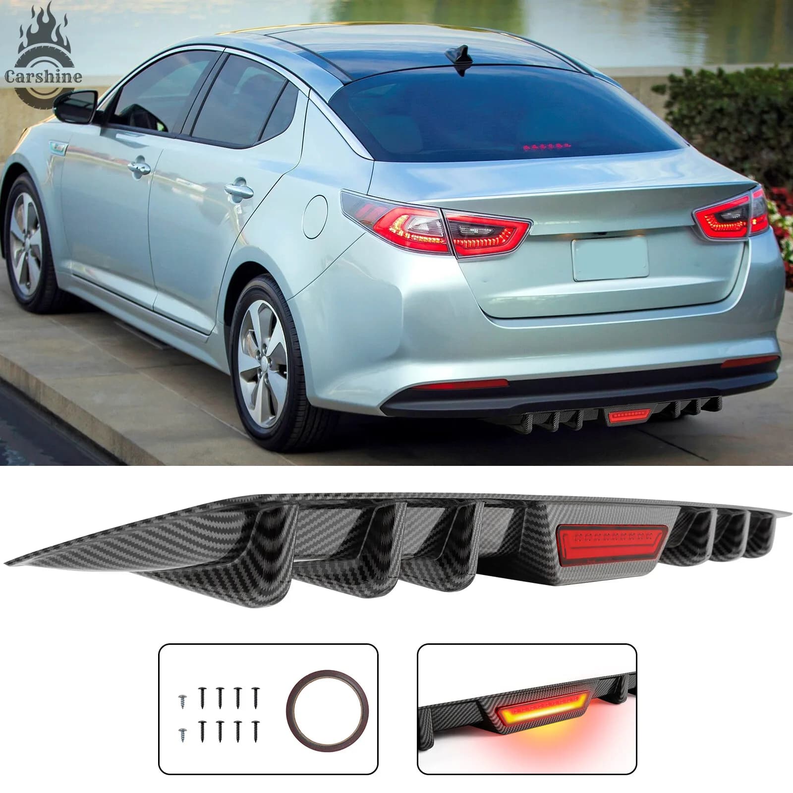 Diffusore Posteriore in Fibra di Carbonio con Luce Freno LED per Kia Optima Forte