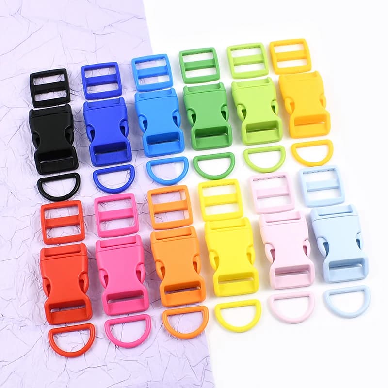 10 Set di Fibbie a Sgancio Rapido in Plastica, Clip Laterali per Borse, Anelli per Collari di Cani, Chiusure per Zaini, Anelli a D, Ganci Regolabili Tri-Glide