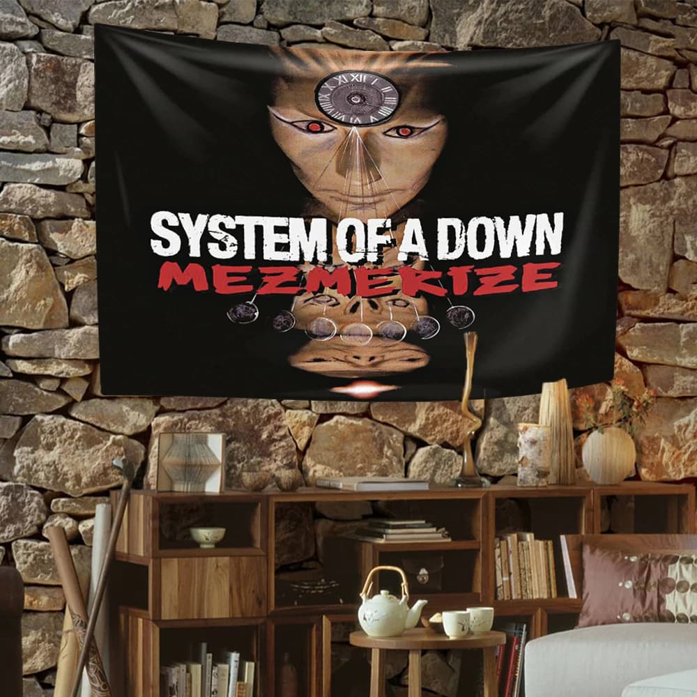 American Rock Band System of A Downs Flag Wall Hanging Hippie Polyester Tapestry Metal Album Poster Home and Garden Flag 4 Holes