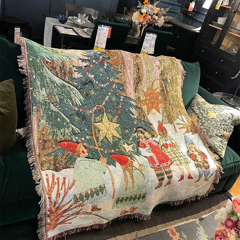 American Retro Cartoon Coperta Filo di cotone Tappeto Caldo albero di Natale Scoiattolo Deco Soggiorno Tempo libero Arazzo Divano Asciugamano
