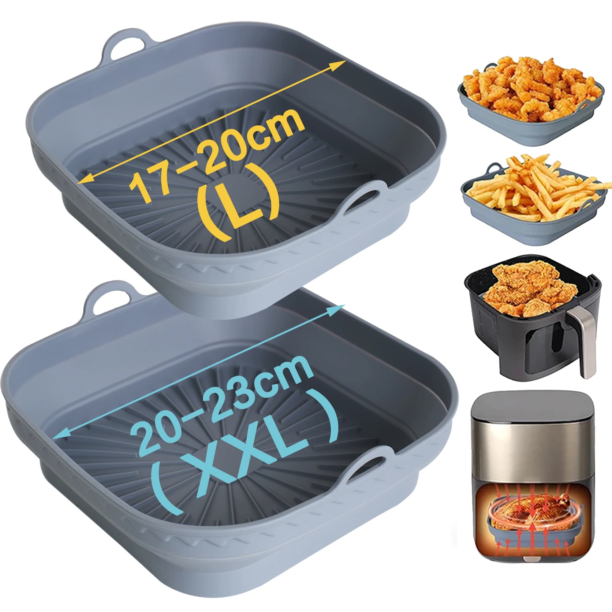 20-23cm/17-20cm XXL Square Reusable Silicone Air Fryer Accessories for COSORI/Cecotec /Ninja 180 Air Fryer Basket Mold Tray