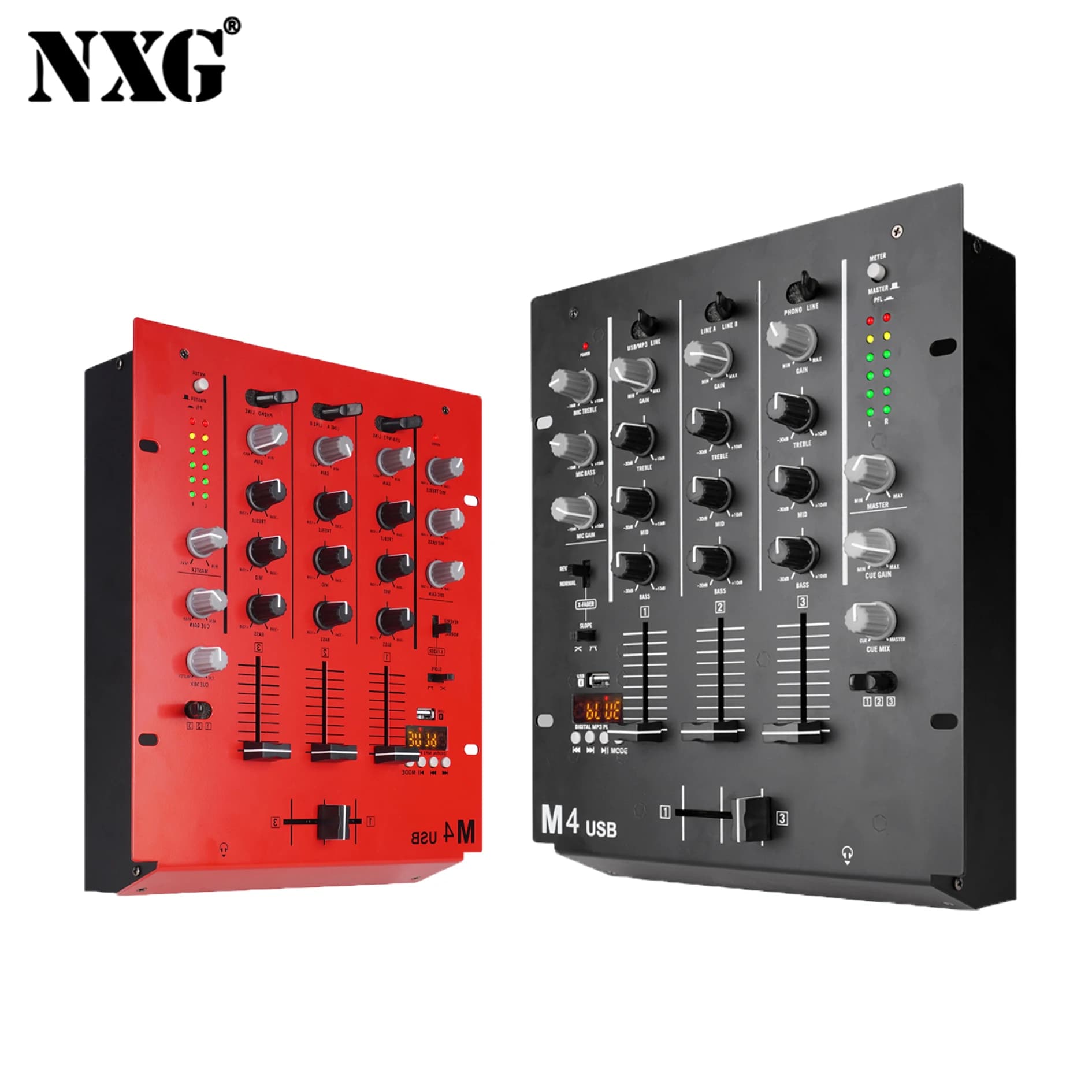 DJ-M4 4-Channel Aduio Mixer with Bluetooth & USB Music | with Crossfader, 3-Band EQ, Gain Control, and Cue Monitor Function - Professional Soundboard for Parties, Clubs, Karaoke
