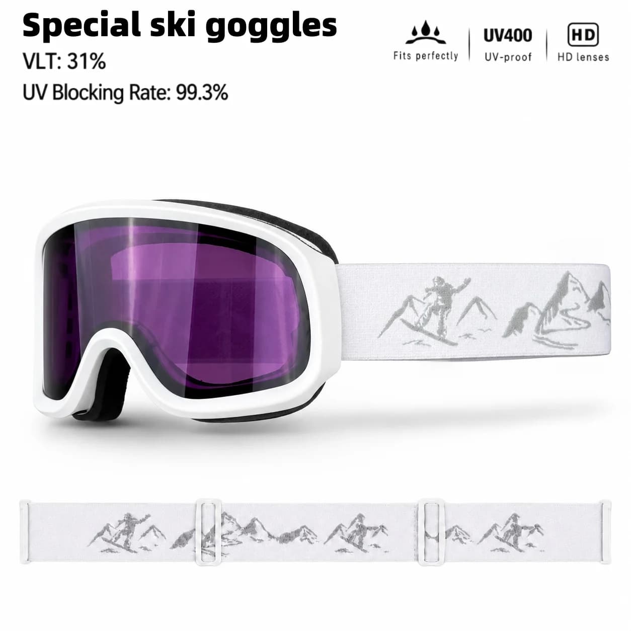 Unisex Ski Goggles with Double-Layer Lenses, Anti-Fog & Windproof, Outdoor Sports Protective Eyewear for Skiing