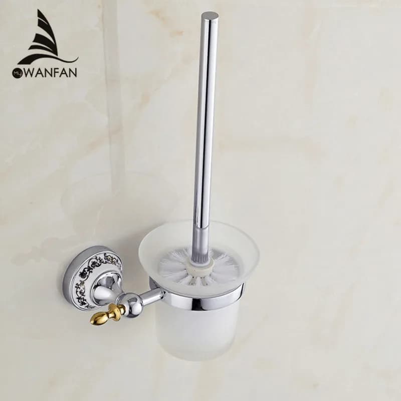 Porta scopino per WC Set portaspazzole per WC in materiale metallico cromato Accessori per il bagno in ceramica Spazzola da bagno a parete ST-6709