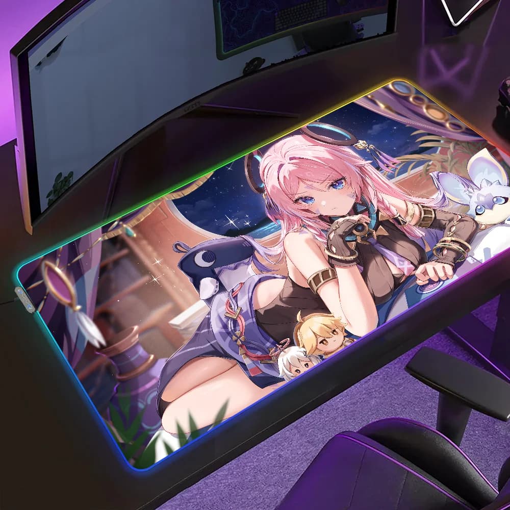 Tappetino per mouse da gioco Genshin Impact Citlali, tappetino per mouse da gioco con LED, tappetini da tavolo con retroilluminazione Micro USB, tappetini da scrivania RGB in gomma XXL