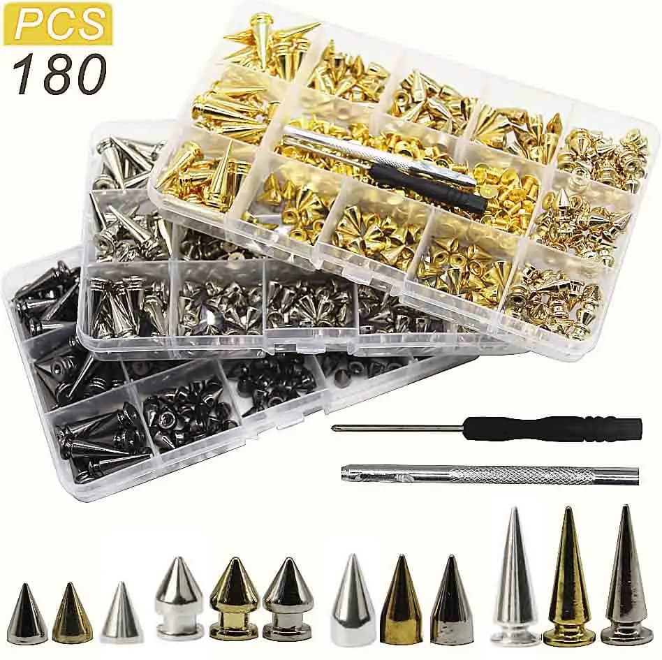 180/80 set Punk rivetto vite posteriore borchie e punte Kit con strumenti cono proiettile artigianale in pelle fai da te per bracciale collare in pelle