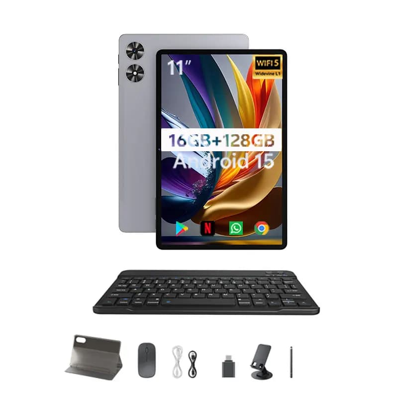Tablet SVITOO Android 15 2025 11 inch 1280 x 800 HD IPS Processor Octa-Core 16 GB RAM 128 GB ROM 1 TB Expandable 8000 mAh WiFi 5 Bluetooth 5.0 GPS With Keyboard Mouse Stilo Case