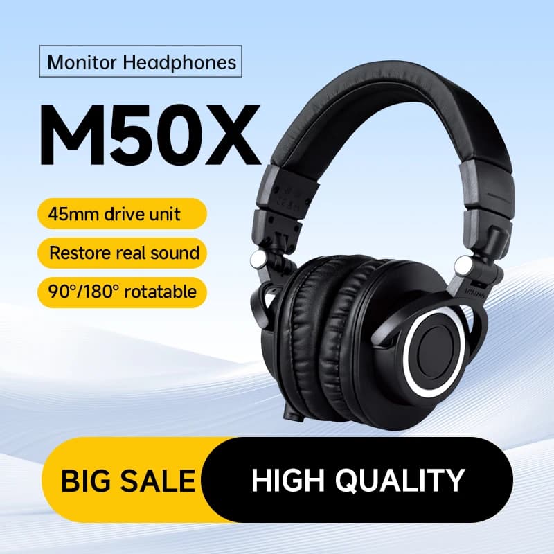 Cuffie Professionali da Studio Sanpusen ATH-M50X con Driver da 45mm per Suono Nitido e Isolamento Superiore
