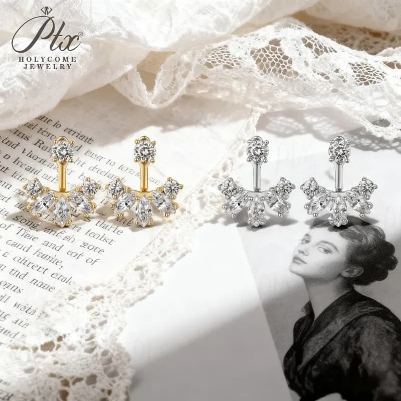 Orecchini Moissanite con rotondi + marquise dal design leggero ed elegante, adatti per matrimoni, date, feste e gioielli regalo